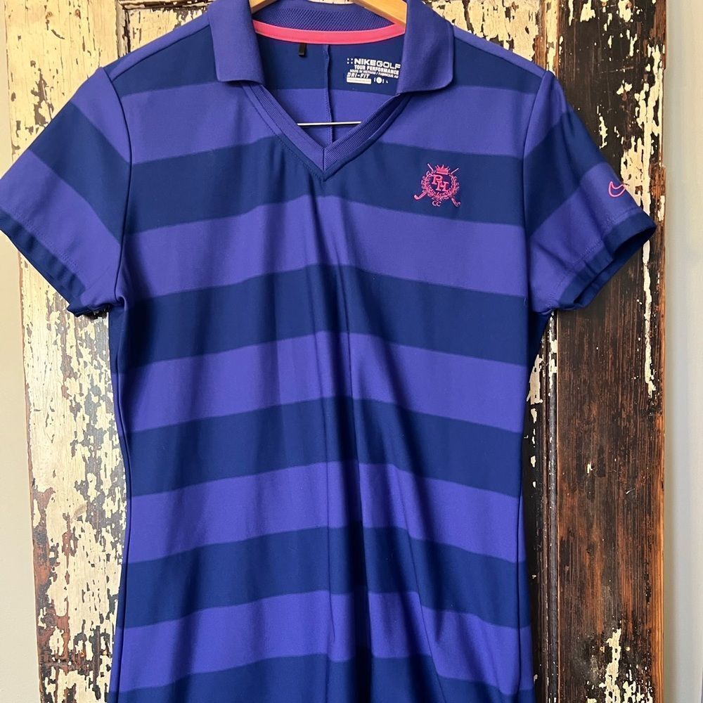 NIKE GOLF Tour Performance Shirt Women's Size Large. Purple Striped polo. PH CC